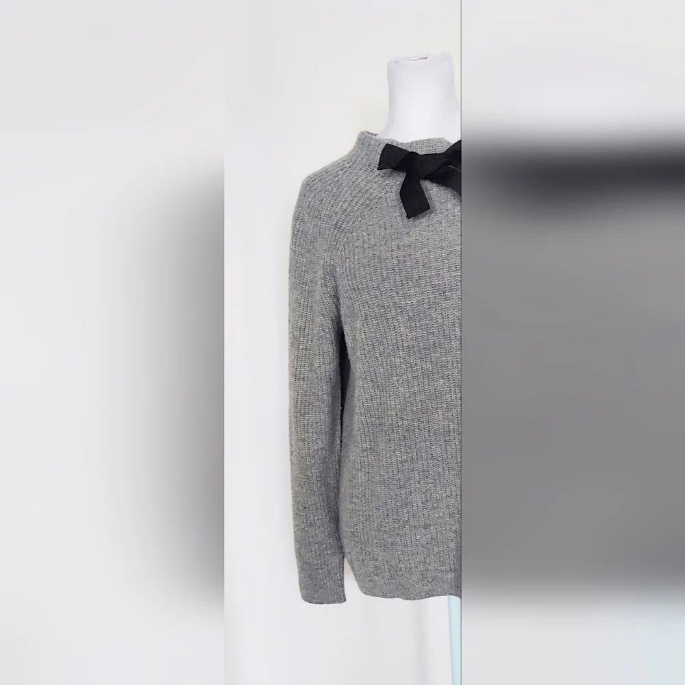 J. Crew Wool Blend Sweater Gray Neck Bow Womens Small